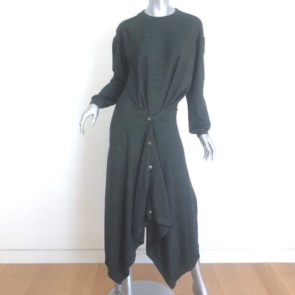 Lemaire Abiti Buttoned-Front Midi Dress Charcoal Wool-Blend Size Medium - Picture 1 of 8